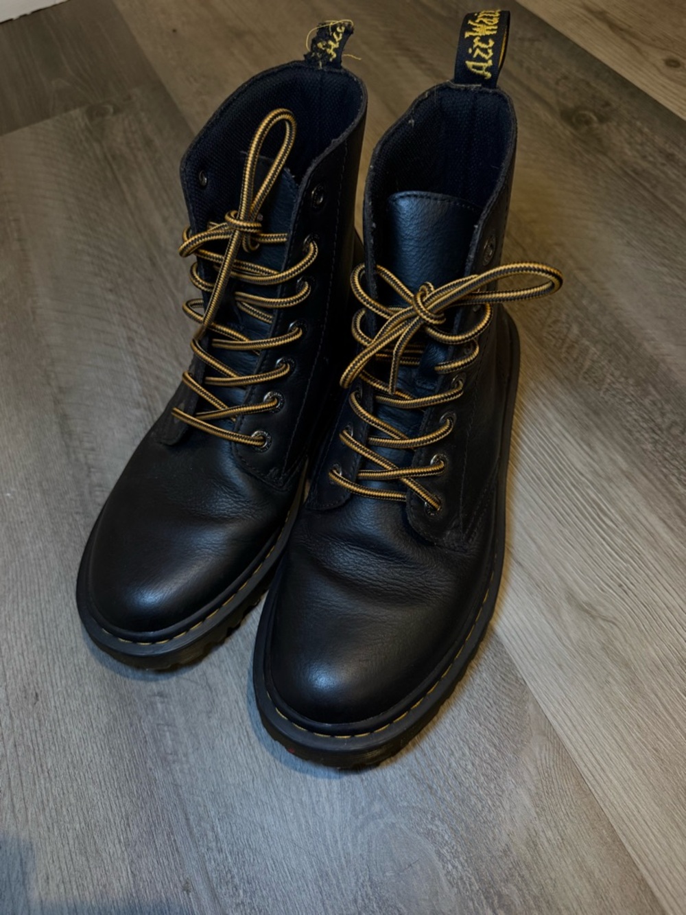 Dr. Martens Black Lace-Up Boots with Yellow Stitching